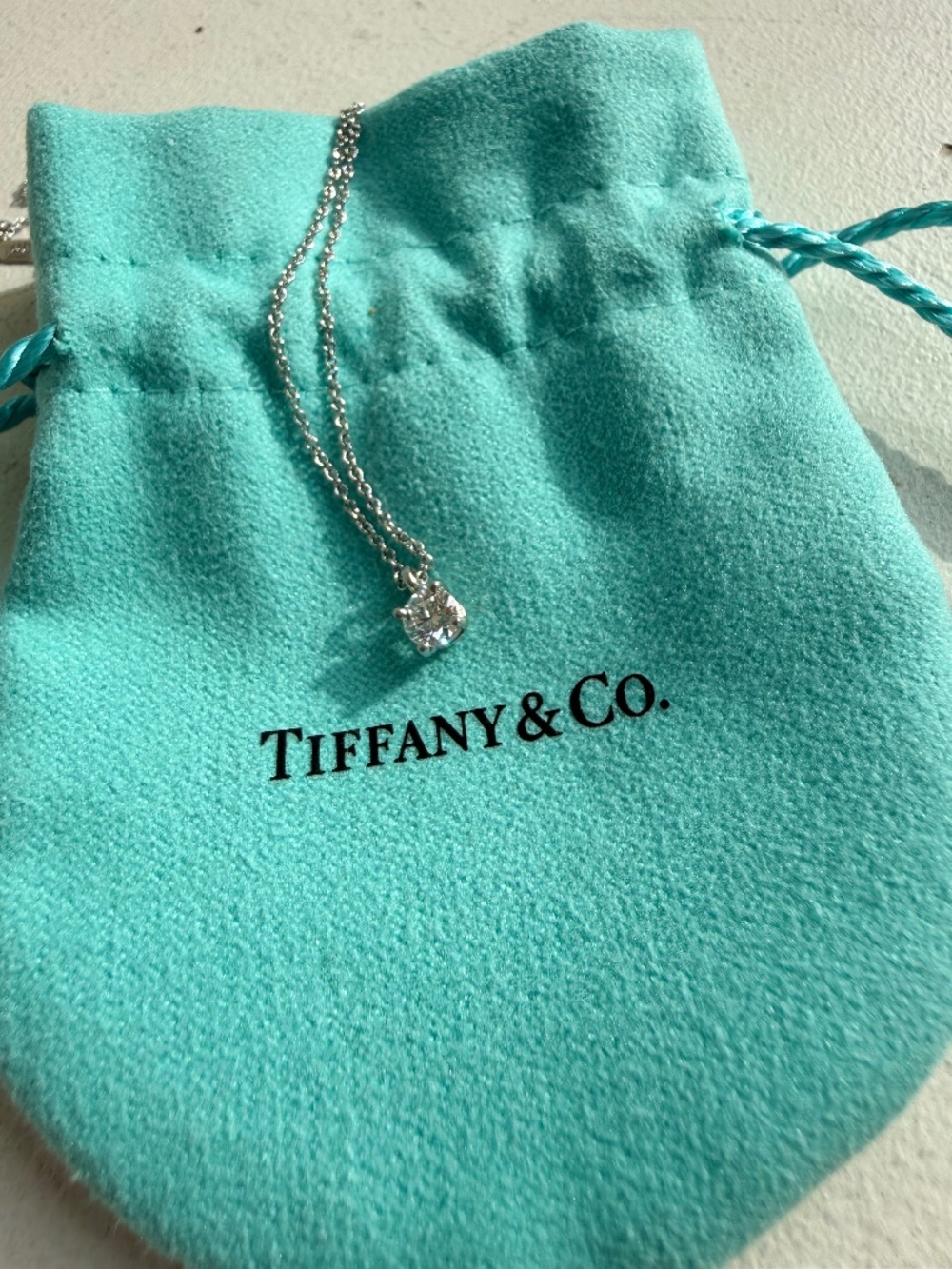 Tiffany & Co. Solitaire Platinum 0.31 Diamond Pendant Necklace